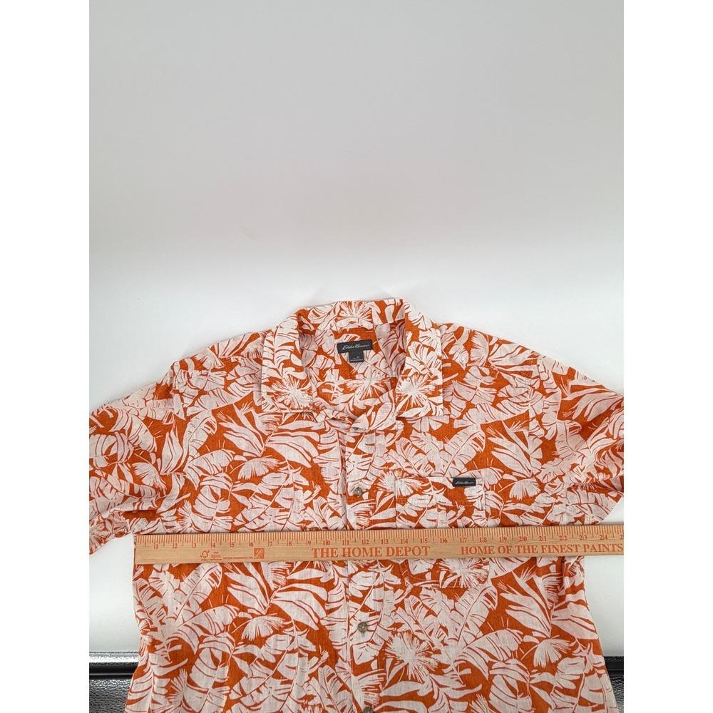 Hawaiian Mens Tall XL Short Sleeve Button Tropical Palm Orange Shirt Resortwear - Picture 5 of 8